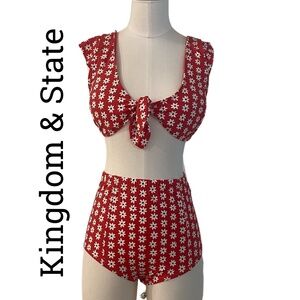 Kingdom & State red floral two piece swimwear Size large NEW